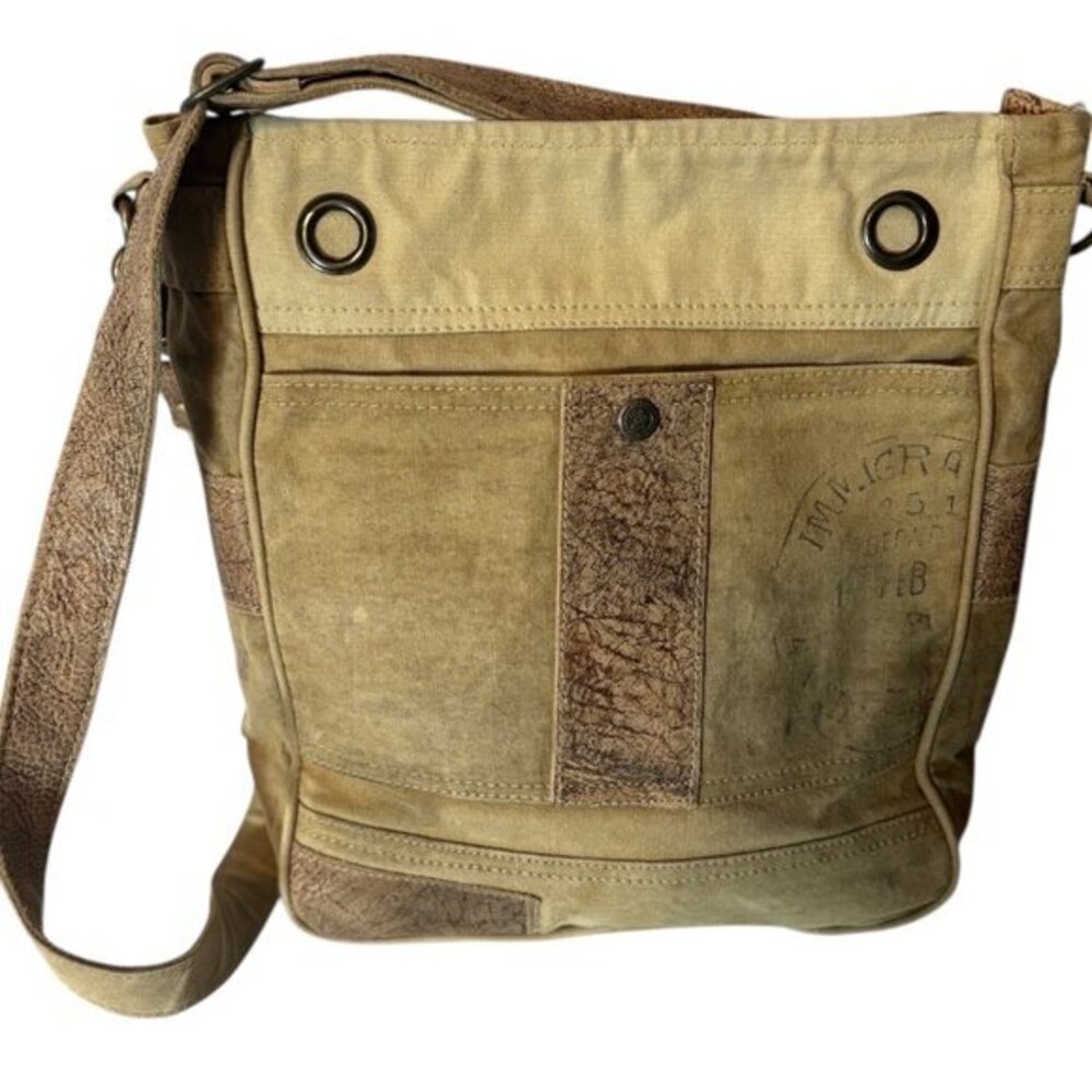 Myra Bag Casual Light Brown Cotton Distressed Denim Large Tote Shoulder Handbag